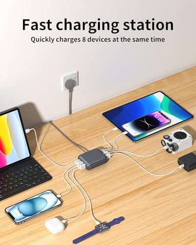 Qurzou USB Charging Station 40W, 8 Port USB C Charger Hub Multiport,PD Fast Charger Dock for iPhone,iPad,Samsung, Tablets,Fan (BLACK) — view 2