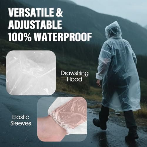Czyan 3 Pack Disposable Rain Poncho,Emergency Disposable Raincoats Family Pack for Adults,Portable Travelling Hiking Camping Emergency Rainwear-Clear Ponchos with Sleeves & Hood — view 4