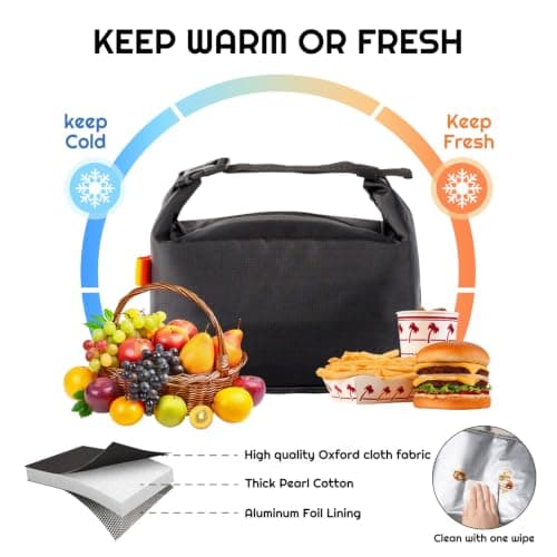 Crevice Soft Insulated Lunch Bags for Men Women- 23x15x25cm Reusable Lunch Box Tote Bag,Cool Bags for Kids Girls Boys Adults,Thermal Cooler Bag for Work School Picnic Travel -6L (Black) — view 3