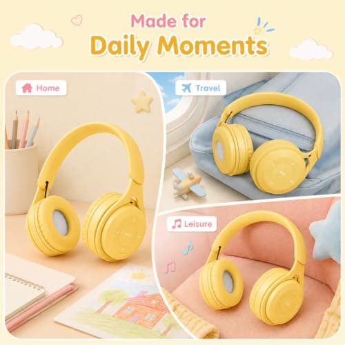 Kids Wireless Headphones Bluetooth 5.0, 60H Play Time, 74/85 dBA, Yellow — view 6
