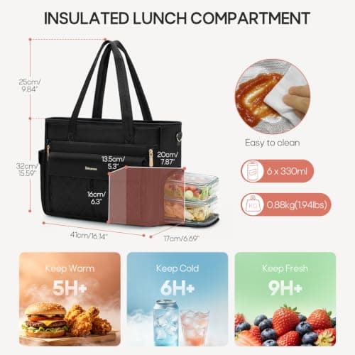 RAINSMORE Teacher Work Bag with 15.6" Laptop & Lunch Compartment for Women — view 3