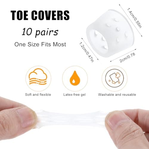 10Pairs Silicone Toe Sleeves Protectors Breathable Toe Covers Caps Pinky Toes Protector Soft Toes Tubes Pads Corn Cushions for Women Men Pain Relief, Calluses, Blisters, Bunion, Hammertoe — view 2