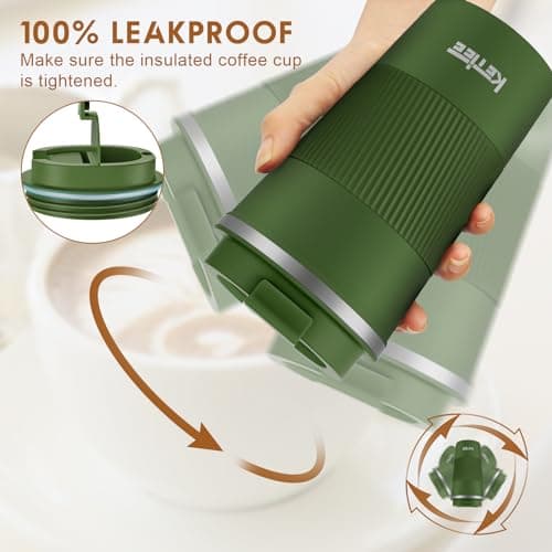 Travel Mugs,KETIEE 510ml Insulated Coffee Cup with Leakproof Lid,Reusable Coffee Cups Travel Cup,Coffee Travel Mug,Double Walled Coffee Mug,Stainless Steel thermaol Mug for Hot Cold Drinks,Olive Drab — view 3