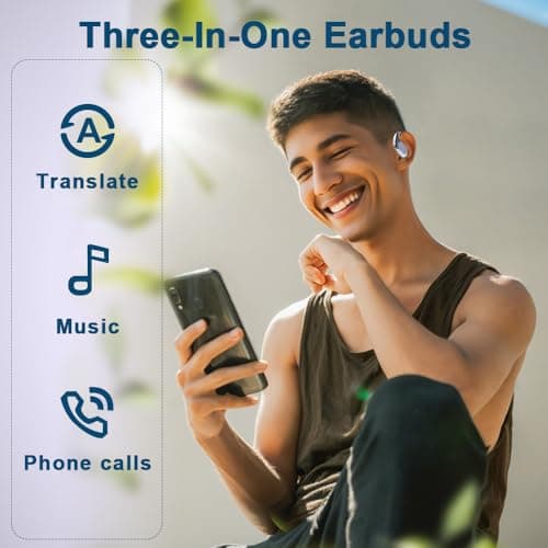 OWS AI Language Translator Earbuds Real Time, Supports 144 Languages, Earphone 3-in-1 Accents，Headphones Language Earbud Translators Bluetooth & APP for Travel, Business, and Learning（Purple） — view 3