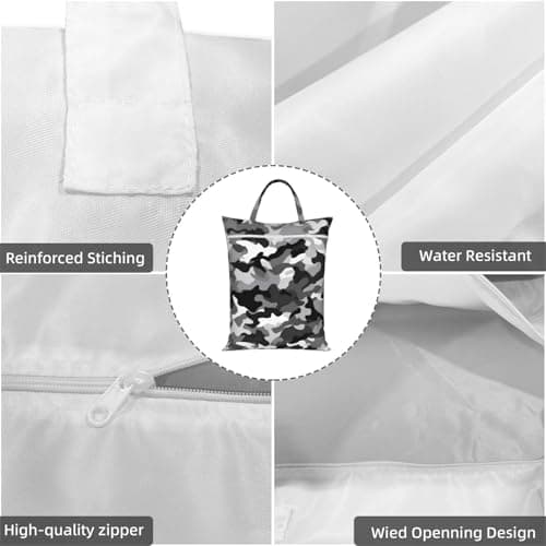 Black Grey White Camo Travel Laundry Bag With Handle, 1 Pc Large Waterproof Dirty Clothes Bags With Zipper, Foldable Swimsuit Workout Bag Washable Wet Clothes Storage Organizer For Dorm — view 5