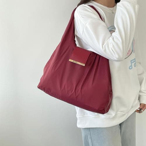 Tote Bag for Women Trendy Purses Portable Fashion Key Chain Shoulder Handbags for Students Teachers Travel Outdoor School Shopping Office Work Beach Picnic Daily (Burgundy) — view 3