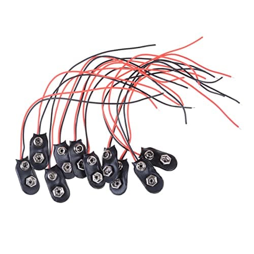 OSNIYAW Pack of 10 9V Battery Clip Connector, I Type, Faux Leather, Long Cable Housing, Connector, Black Red Wires, Length 5.9 Inches