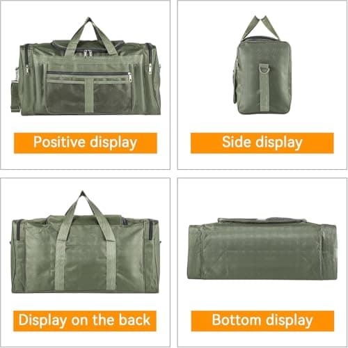 BREEZENEST Large Sports Holdall Bag 60L Duffel - Water Resistant Nylon Gym Bag for Men, Fishing & Travel, Army Green/Black, Spacious 56x29x24cm Weekender Bag with Shoulder Strap (Green) — view 5