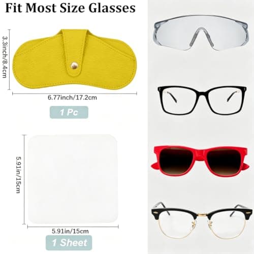 CREATCABIN Leather Glasses Case Soft Sunglasses Case Flat Eyeglass Cases Slim Yellow Portable Spectacle Cases Storage Pouch Bag Lightweight with Cleaning Cloth Gift for Women Men Travel 6.7x3.3 Inch — view 2