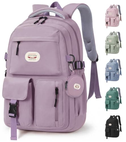 BECOJADDE Backpack School Bag for Women and Girls, 15.6" Laptop, Purple 25L