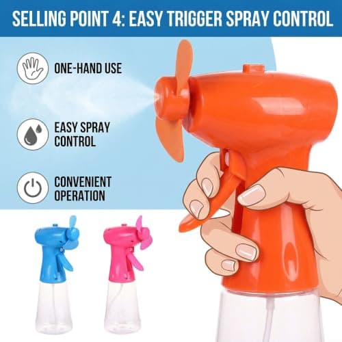 Portable Water Mist Spray Fan,Handheld Outdoor Cooling Hand Fans,Battery Powered,Cooling Fan with 500ml Water Spray Bottle ,Personal Cooling Device For Indoor Outdoor Travel Summer Beach (Blue) — view 5