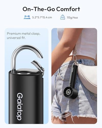 gaiatop Turbo Hand Held Fans with LED Torch Clasp Base, Portable Fans Mini Hand Fan, Travel Essentials Small Handheld Rechargeable Desk Fan for Home Office Outdoor Camp, Gifts for Women Men, Black — view 5