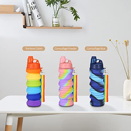 Newthinking Silicone Water Bottle for Kids, 500 ml Portable Collapsible Water Bottles, Leak Proof Silicone Drink Bottles with Lanyard Straps for Girls and Boys (Pink) — view 5