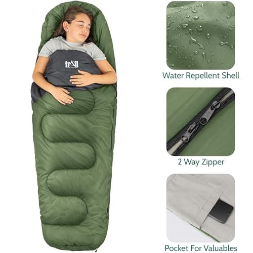 Trail Kids Sleeping Bag Mummy Shape 3 Season Camping 300gsm Boys Girls with Lightweight Rucksack Bag (Khaki) — view 5