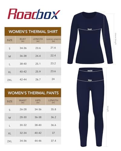 Roadbox Thermal Underwear Base Layer for Women Fleece Lined Crew Neck Long Johns Warm Top & Bootom Set Ski Winter Navy Blue — view 6