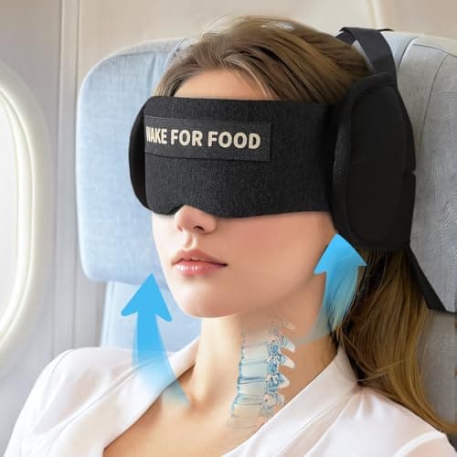 VORINA Travel Pillows for Airplanes, Airplane Pillow for Long Flights Sleeping Travel, Airplane Head Strap with Eye Mask 360° Support Headrest for Plane Road Trip Sleep, Stop Head Bobbing(Black)