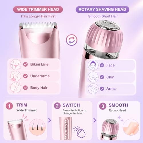 Bikini Trimmer Women with LED Light, Facail Hair Remover for Women,2-in-1 Intimate Lady Shavers for Women Pubic Hair & Face, Waterproof Rechargeable Trimmer with Travel Bag — view 3