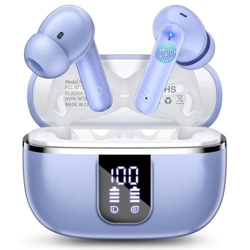 Wireless Earbuds, Bluetooth 5.4 Headphones with 4 Noise Cancelling Mic, 46H In-Ear Buds with 3D Bass Stereo Sound, Small Ears, LED Display, Calls Sports Workout, IPX7 Earphones for Android iOS. Blue