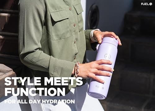Fuel24 Duo - Stainless Steel Water Bottle 700ml or 1L - Vacuum Insulated Metal Flask with Straw (Dual use Lid) 1 Litre - for Sports, Gym, Work – Slim Design (Lavender, 700 ml) — view 6