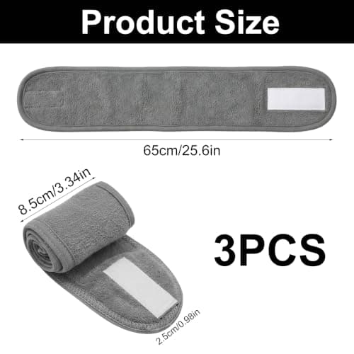 3 Pieces Grey Spa Facial Headband Makeup Hair Bands for Women's hair — view 2