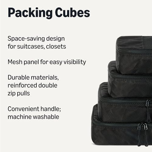 Amazon Essentials 4-Piece Packing Cubes Travel Accessories Set, Luggage Organiser with Double Zip, Mesh Top, Polyester, Small, Black (Previously Amazon Basics) — view 2