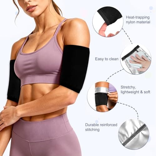 M METERXITY 1-Pair Arm Trimmers Sweat Bands, Upper Arms Compression Sleeve Wrap Sauna Belt for Women Arms/Workout/Sports, Sweat Arm Trainer Bands [Size L/XL, Black/Silver] — view 2