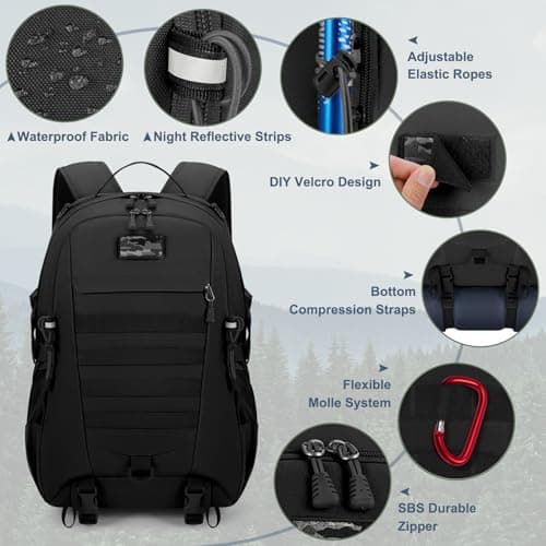RAINSMORE Military Tactical Backpack Large Hiking Camping Rucksack 40L Water Resistant Molle Hunting Trekking Rucksack Black — view 3