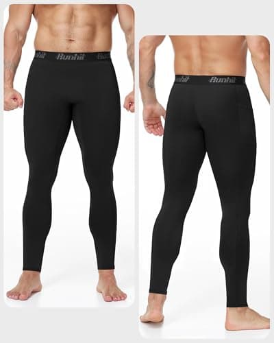 Runhit Men’s Running Leggings with Pockets, Gym Compression Pants Sports Tights, Thermal Base Layer Trousers for Jogging Golf Cycling Black L — view 2
