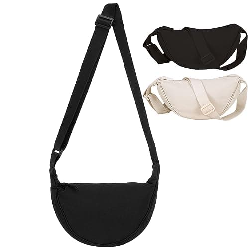 Firtink 2 Pack Crescent Bag for Women Men, Nylon Crescent Bags Dumpling Bag Hobos Crossbody Bags Purse with Adjustable Strap(Beige) — view 3