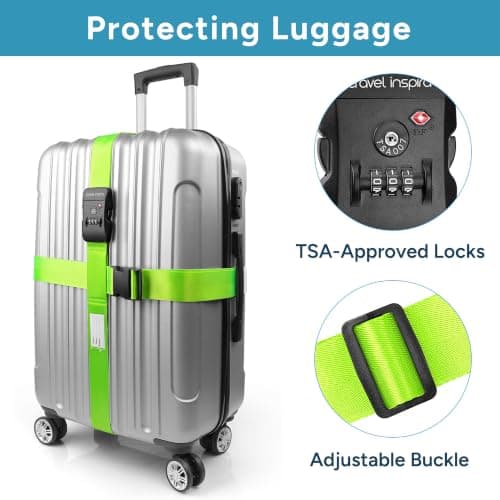 travel inspira TSA Approved Luggage Straps, Cross Suitcase Straps (Green) — view 2