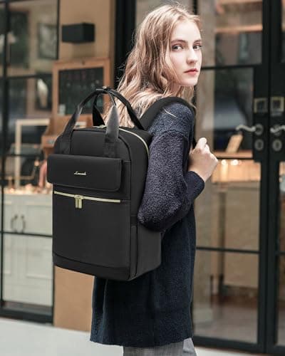 LOVEVOOK Laptop Backpack for Women, 15.6 Inch Fashion Rucksack Bag for Womens, Lightweight School Bag Travel Backpack with USB Port, Casual Daypacks Back Pack for School College Work, Black — view 2