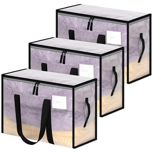 Yafe 3 Pack Medium Clothes Storage Boxes with Lids, 48L Transparent Capacity Storage Bags Storage Organiser Moving Bags Packing Boxes for Moving House Clothes Bedding Duvet Toys Storage(48L)
