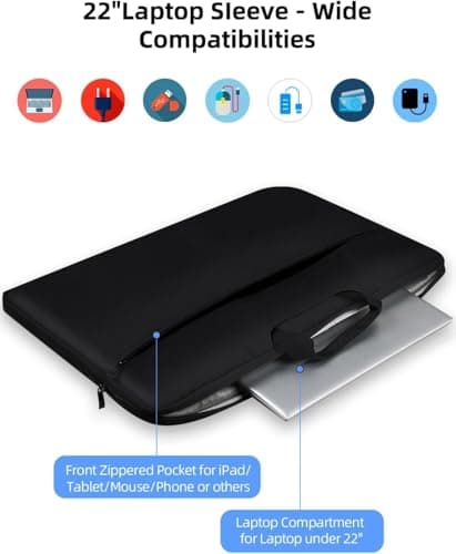 24" Waterproof Shockproof Laptop Sleeve with Large Capacity Side Pockets & Durable Handle, Compartments for Portable Monitor/Laptop/Notebook/Tablet — view 3