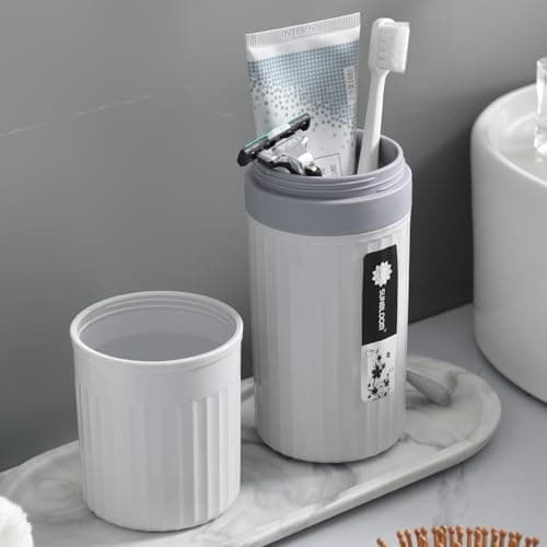 YoHyien 2 Pcs Travel Toothbrush Case, Waterproof Travel Toothbrush Holder, Portable Toothbrush Cup, Dustproof Toothbrush Storage Case, Ideal for Business Trip, Home, School, Camping (Grey + Blue) — view 4