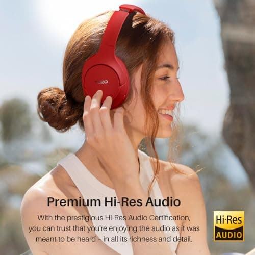 TOZO HT2 Hybrid Active Noise Cancelling Wireless Headphones, 60H Playtime Lossless Audio Over Ear Bluetooth Headphones, Hi-Res Audio Deep Bass Foldable Lightweight Headset for Workout Dark Red — view 2