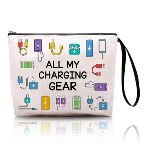 Nhemeylp Travel Cable Organiser Bag, Waterproof Linen Cable Bag with Wrist Strap, Double-Sided Print Charger Bag Cable Tidy Storage for Chargers Cords Power Bank, Tech Gifts for Women Men