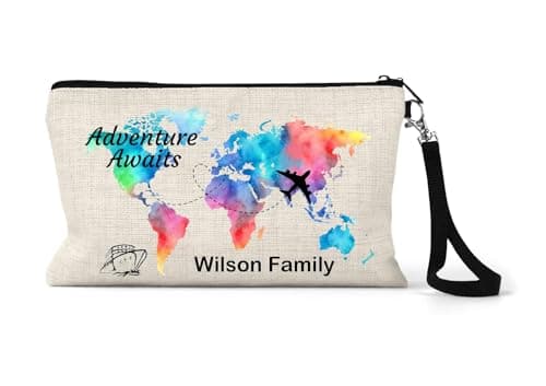 TM THREADS Personalised Passport Holder, Passport Organiser, Passport Wallet, Passport Bag, Document Holder, Travel Wallet, Holiday Organiser Bright World Map