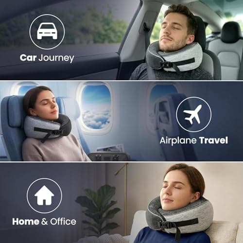Travel Neck Pillow with 360° Chin Support, Memory Foam Neck Pillow for Airplane, Car, Train & Office, Ergonomic Travel Pillow, Breathable Lightweight Design, Includes Eye Mask, Earplugs & Travel Bag — view 6
