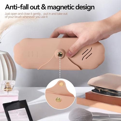 AWINNER Silicone Makeup Brush Holder Travel Cosmetic Bag,Soft Portable Cosmetic Face Brushes Holder with Anti-Fall Out Magnetic Closure, Large Travel Makeup Brush Case, khaki, Modern — view 3