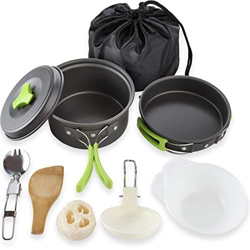 MalloMe Camping Cookware Mess Kit, Camping Cooking Set 10 Pcs - Camping's Pans and Pots Set for Travel Backpacking Portable Camp Essentials Equipment & Accessories, Camp Pot for Food & Kitchen — view 2