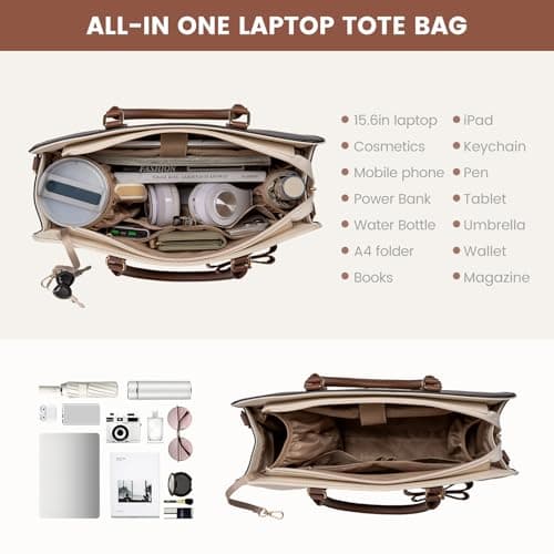 LOVEVOOK Laptop Handbags for Women, 15.6 Inch Ladies Work Bags Large Tote Bags with Compartments, PU Leather Womens Handbag Shoulder Bag for Office School Teacher Shopping Business — view 4