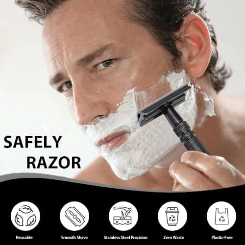 Manual Razor for Men Women, YiYunTE Beard Razor Shavers for Bikini Armpit Leg Hair, Reusable Face Eyebrow Shaving Razor Kit, Durable Stainless Steel Hair Removal Tool Safety Razors Gift for Travel — view 5