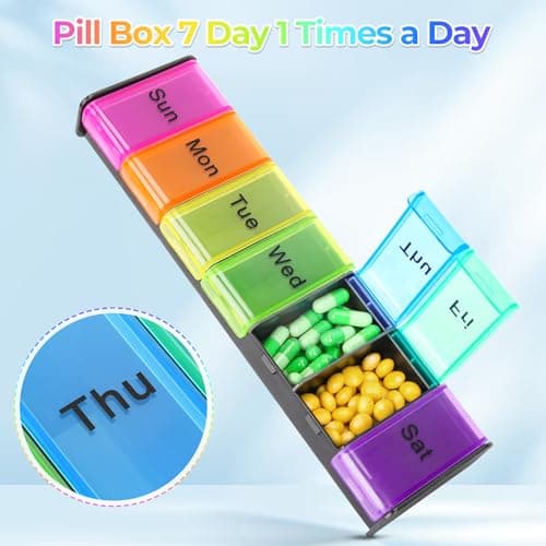 Alyvisun Pill Box 7 Day 1 Times a Day, Weekly Tablet Organiser, Travel Daily Pill Box Organiser 7 Day, Large Pillbox Tablet Box Portable Pill Case Tablet Dispenser for Travel Work, Black — view 2