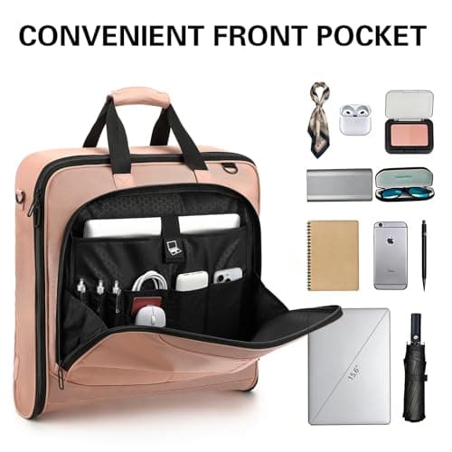 TONRUYN Travel Garment Bags for Women Suit Carrier Dress Bag 50'' Carry on Garment Bag for Business Trips 2 in 1 Hanging Suitcase Luggage with Shoulder Strap fit 15.6 Inch Laptop, Pink — view 3