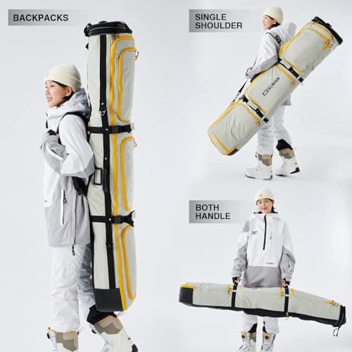 XCMAN Padded Snowboard Bag with Wheels,Adjustable Length 63-75In,Padded Bag for Air Traveling,Loading Capacity 100L… (Light Brown) — view 5