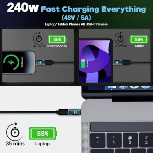 blicadijo USB C Magnetic Adapter - 240 W Type C Magnetic Plug 24 Pin with 80 Gbps 8K Fast Charge & Data Transfer for Laptops Tablets Smartphones - Tin Colour — view 3
