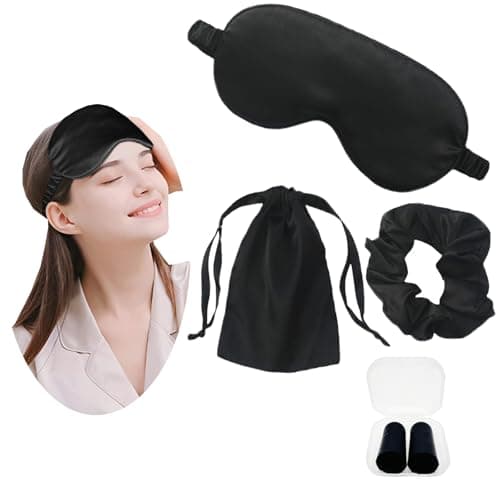 JK Home Silk Eye Mask Travel Set with Pouch Earplug and Hair Scrunchies