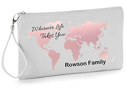 TM THREADS Personalised Family Passport Holder, Travel Documents Wristlet Pouch, 100% Brushed Cotton Rose Gold World Map Design