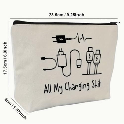 Electronics Accessories Organiser Pouch – Minimalist Canvas Travel Tech Bag with Zipper – Cable Holder & Charger Storage for Gadgets Cords USB Leads Power Bank Compact & Portable Case — view 5