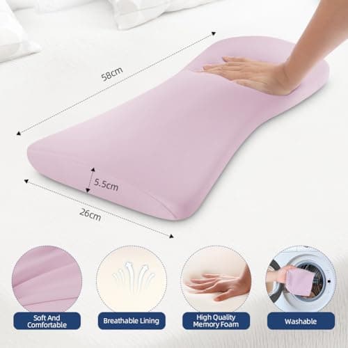 HOTUT Lumbar Support Pillow, Lower Back Pillow for Sleeping, Memory Foam Waist Pillow, Side Sleeper Low Back Pain Relief Pillow, Car Seat Cushions for Bed Chair Car Office Travel(Pink) — view 2